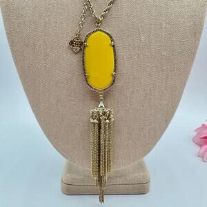 Kendra Scott Rayne Yellow Tassel Pendant Necklace Gold Tone Long Designer Signed